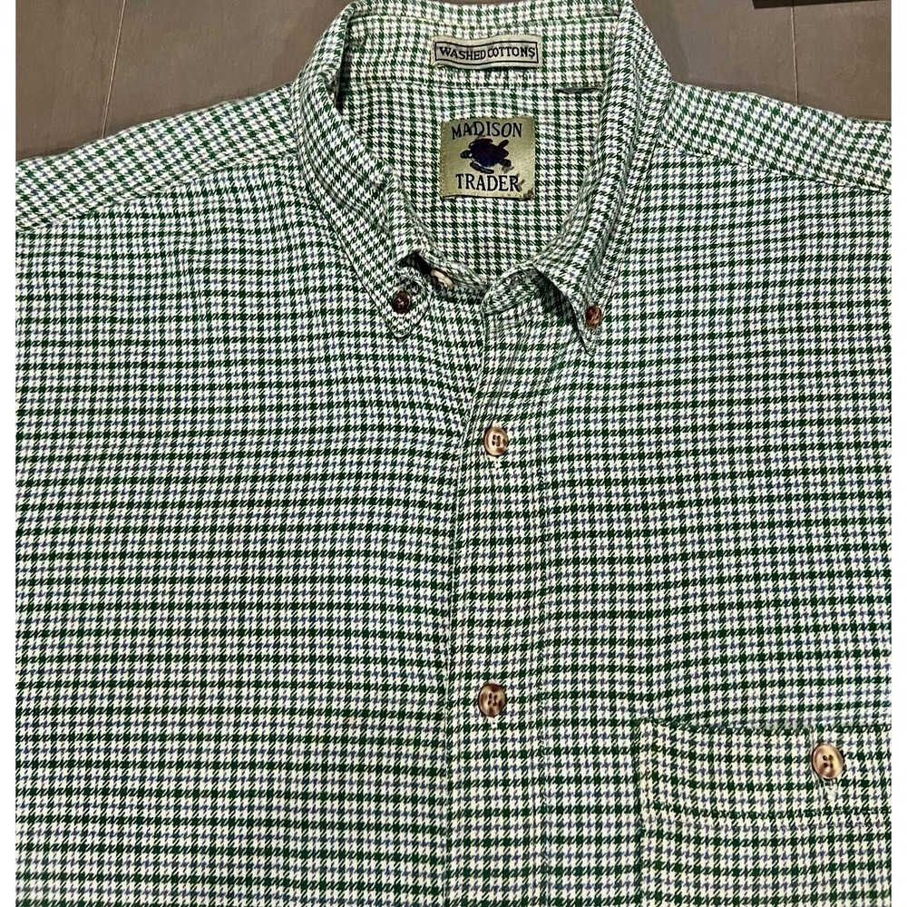 Madison Trader Plaid Button Down Shirt Mens Long Sleeve Green Check Size L - Picture 3 of 8